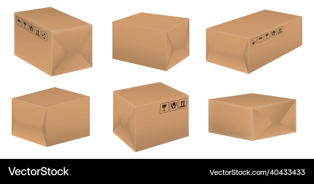 Set of realistic brown cardboard isolated or mock Vector Image