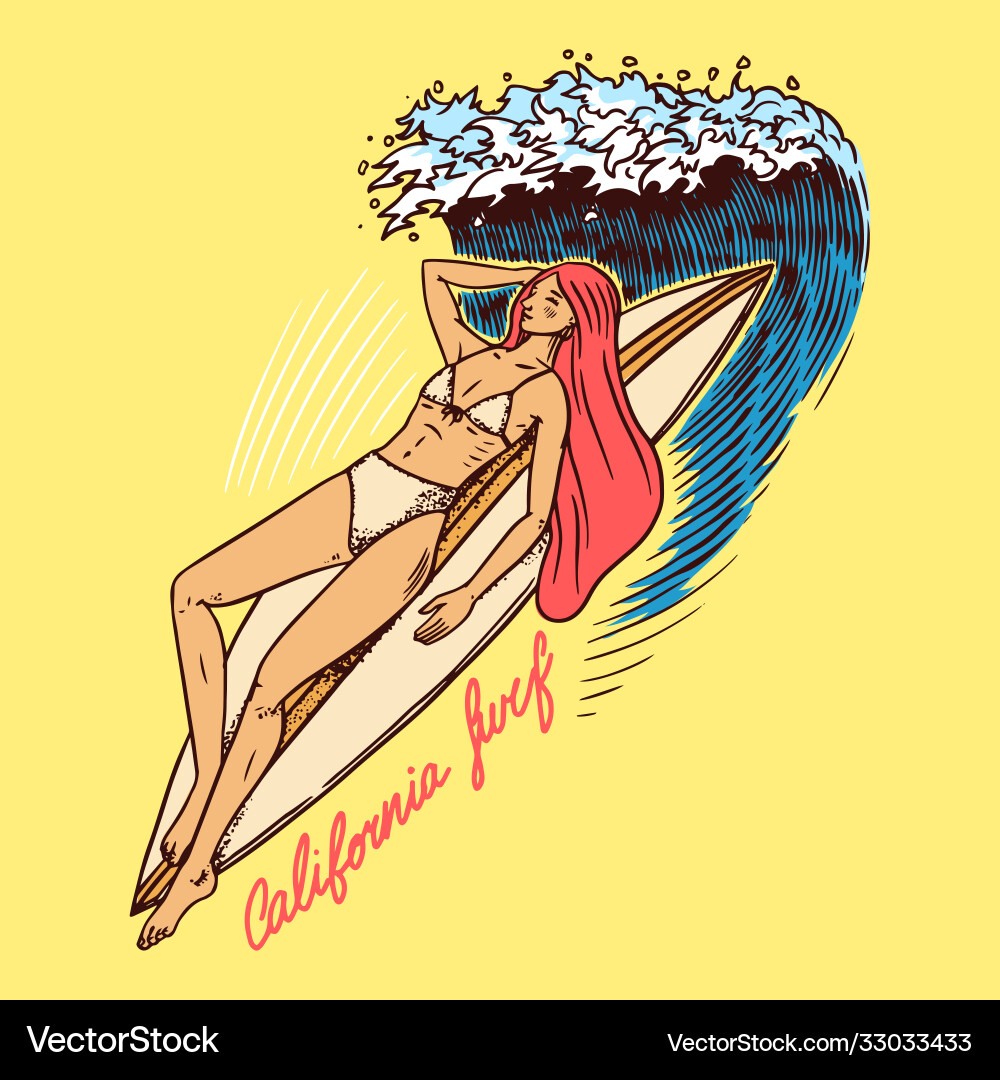 Surf badge the girl lies on wave Surf badge the girl lies on wave vector image