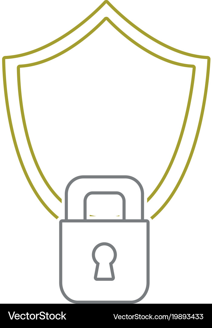 Yellow line shield and padlock object to security vector image