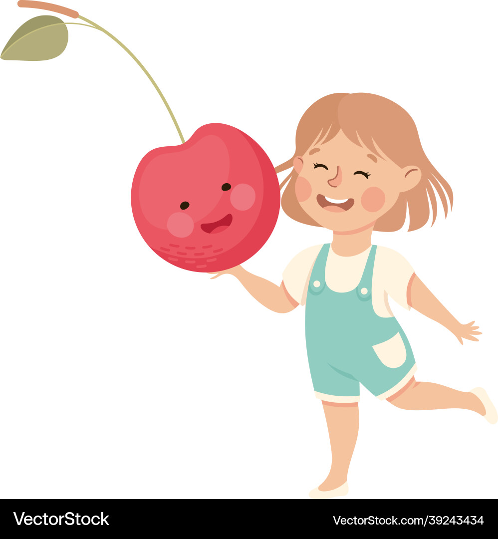 Happy girl with big cherry fruit cheerful Happy girl with big cherry fruit cheerful vector image