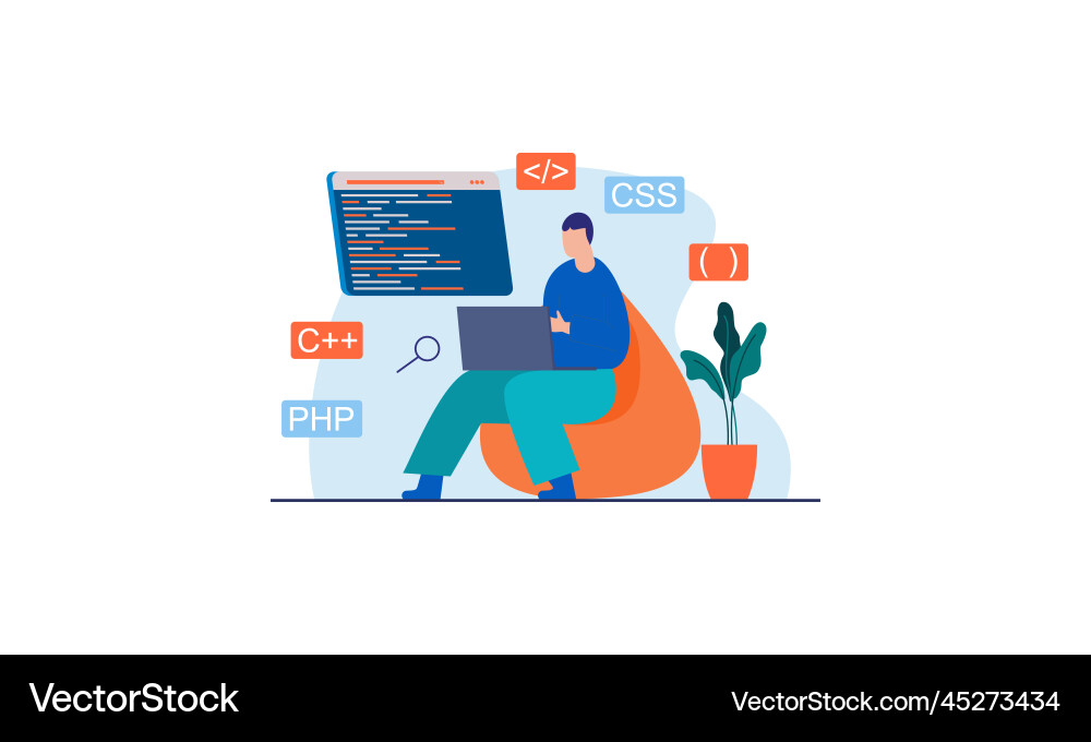 Man programmer is working on his laptop concept Man programmer is working on his laptop concept vector image
