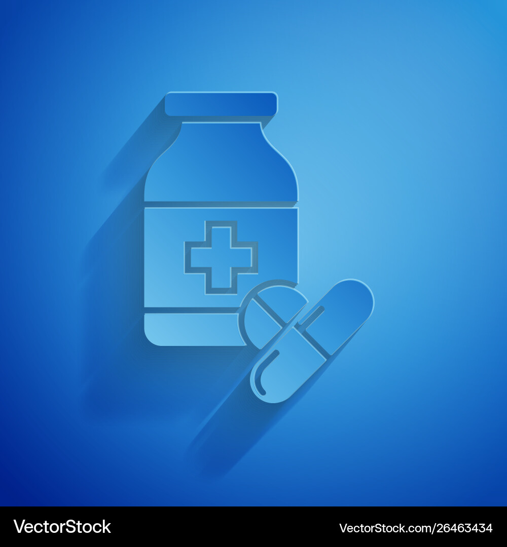 Papier schneiden Medizin Flasche und Pillen Icon isoliert Papier schneiden Medizin Flasche und Pillen Icon isoliert vektorbild