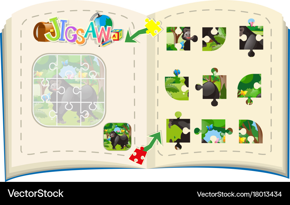 Puzzle Teile Gorilla in Wald Vektorbild