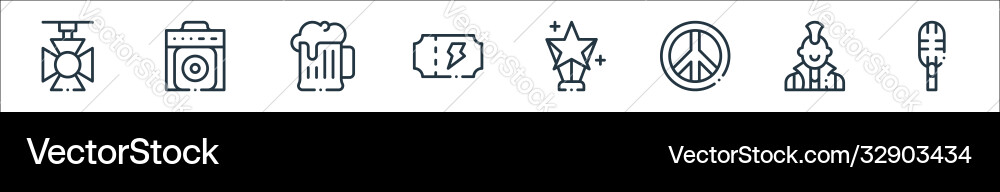 Rock n roll line icons linear set quality Rock n roll line icons linear set quality vector image