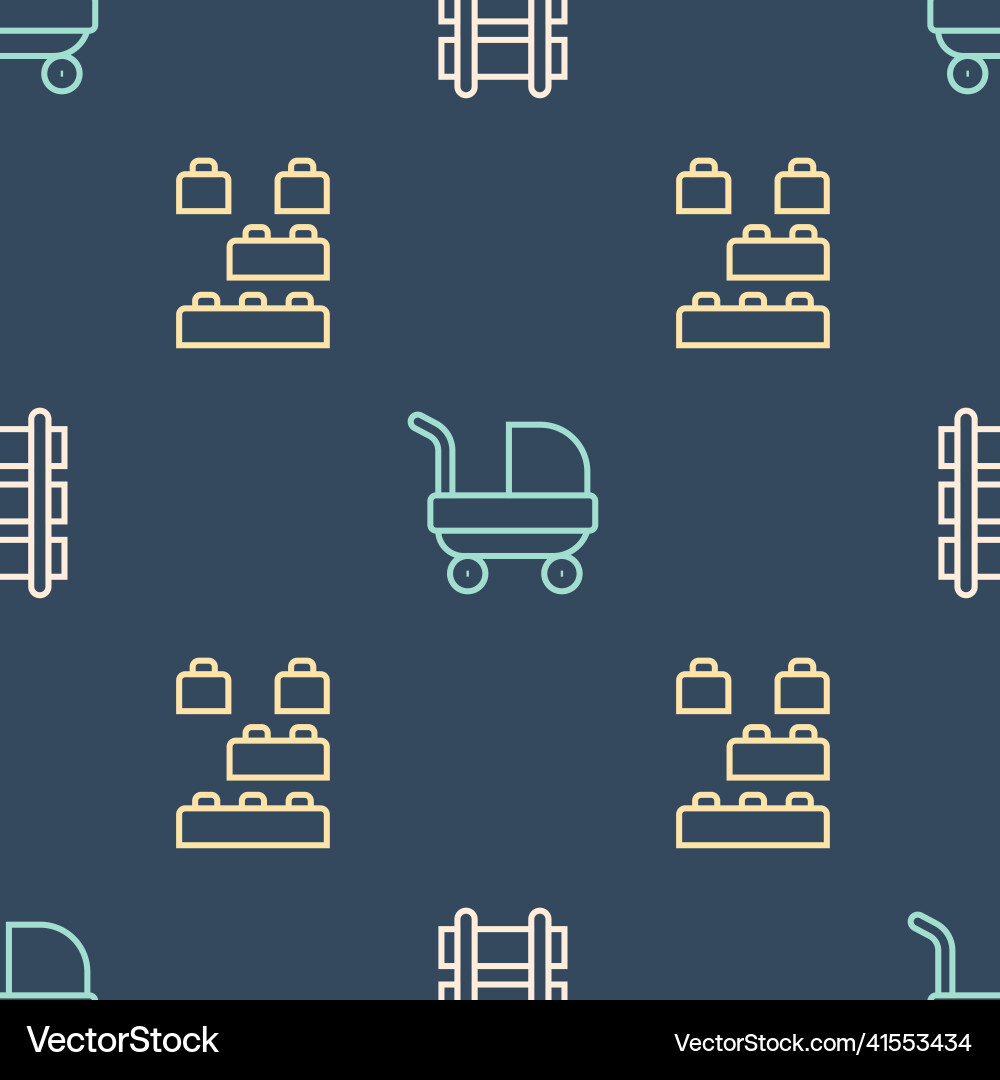 Set line toy railway building block bricks vector image
