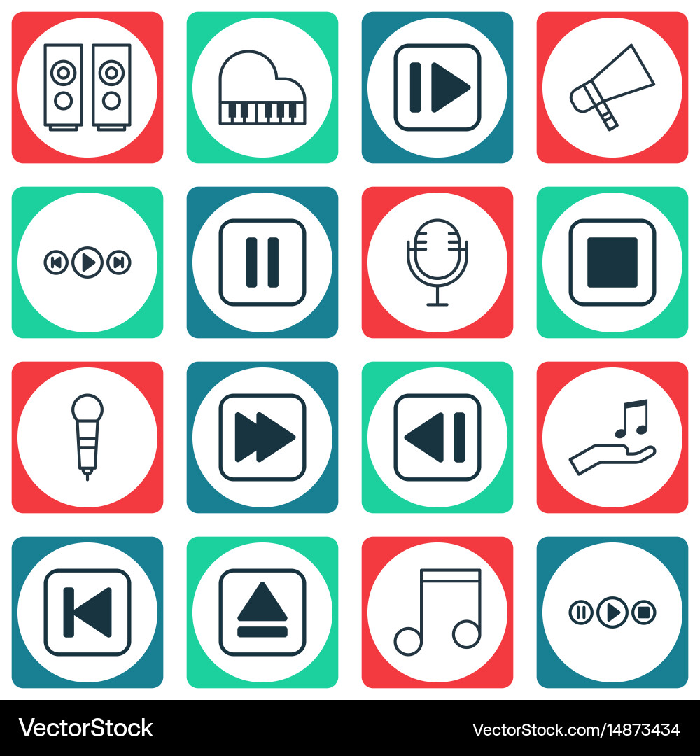 Set of 16 audio icons includes buttons vector image