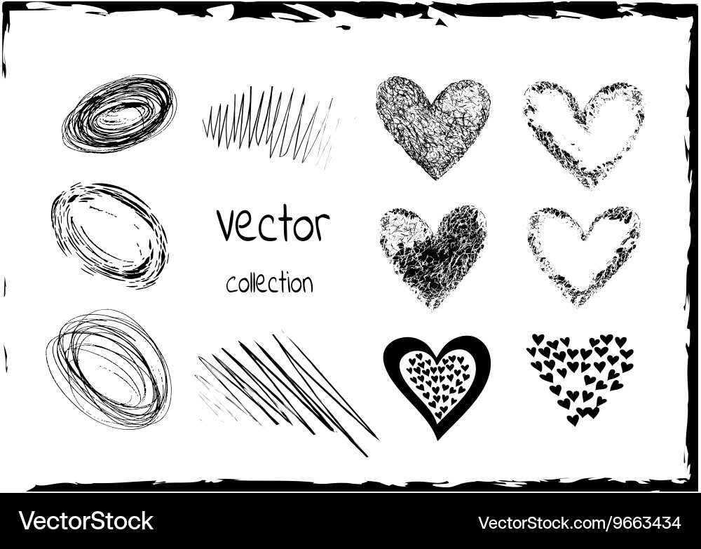 Sketchy heart set variations shape vector image