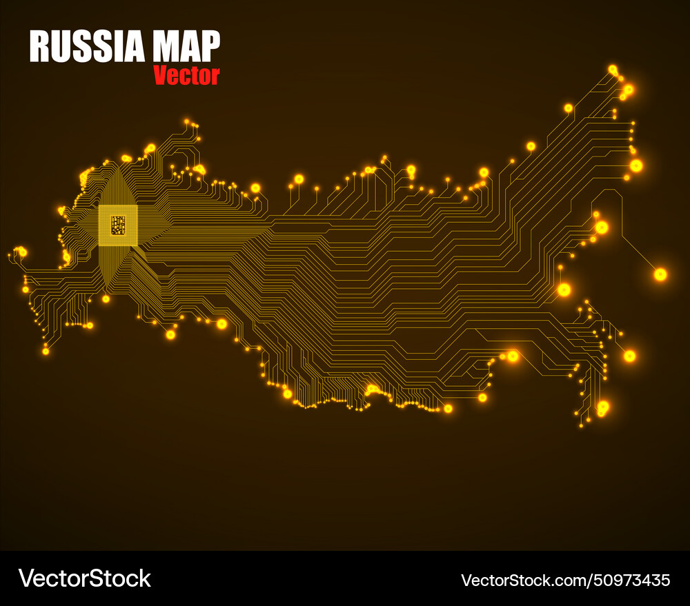 Abstract map russia with cpu glowing circuit vector image