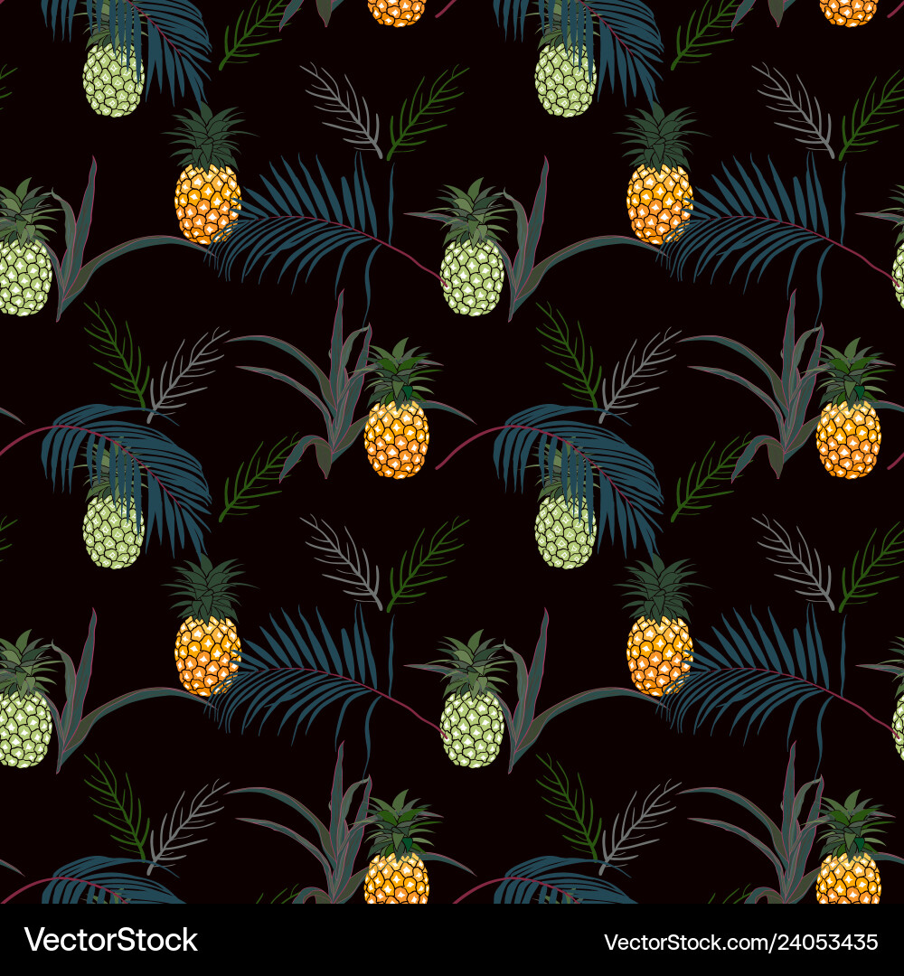 Ananas mit tropischen Blättern nahtloses Muster Ananas mit tropischen Blättern nahtloses Muster vektorbild