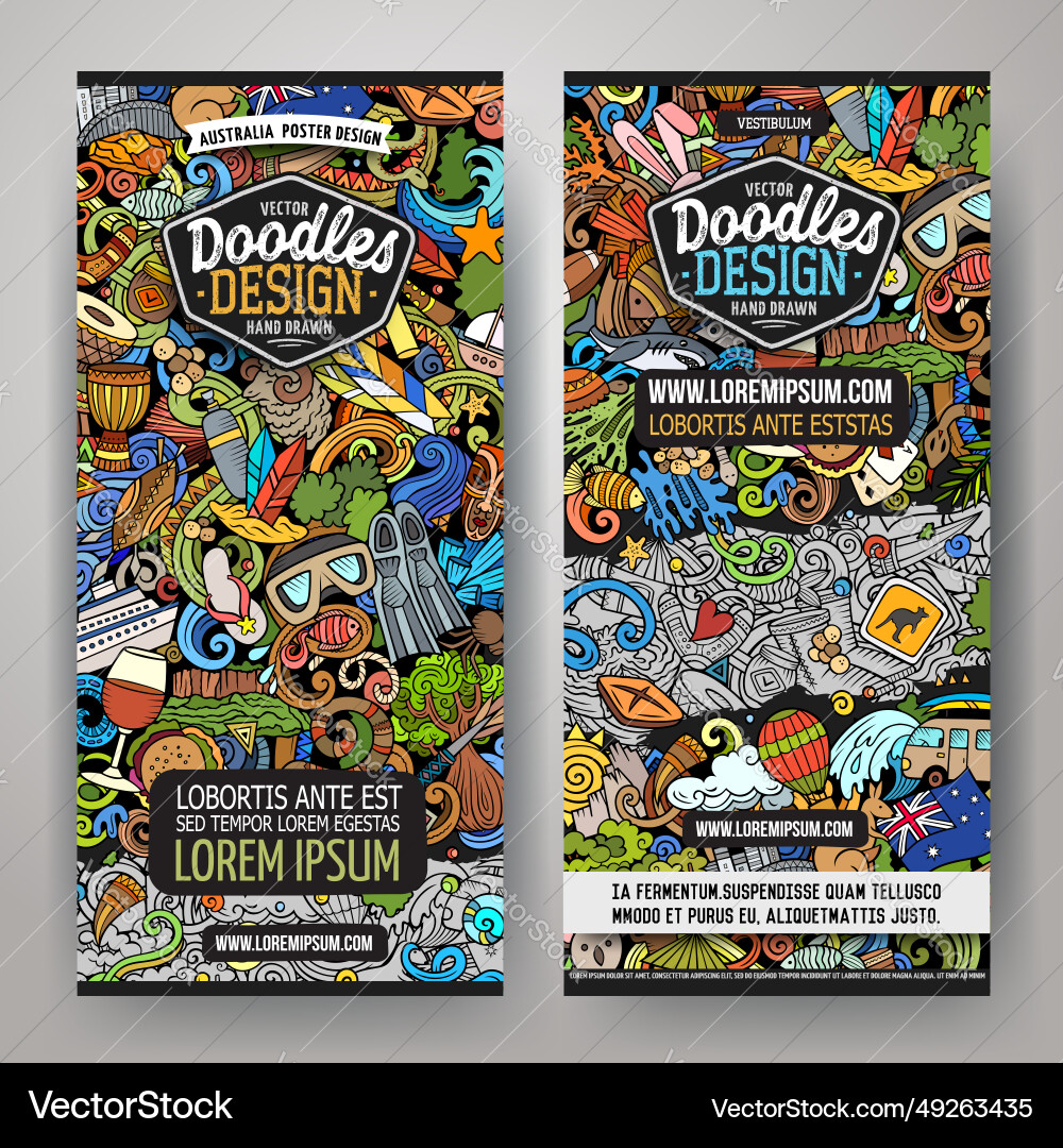 Cartoon doodle set of australia banners templates Cartoon doodle set of australia banners templates vector image