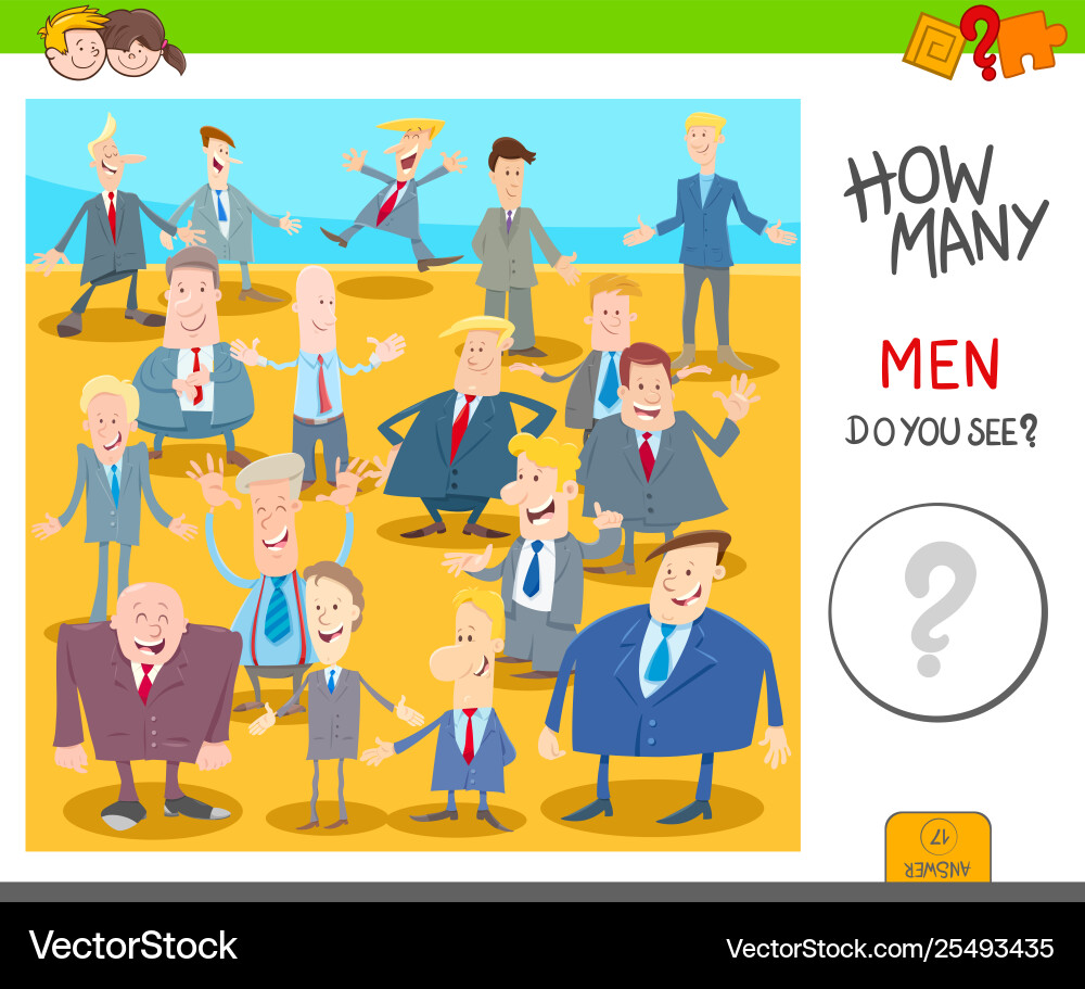 Count men characters task worksheet Count men characters task worksheet vector image