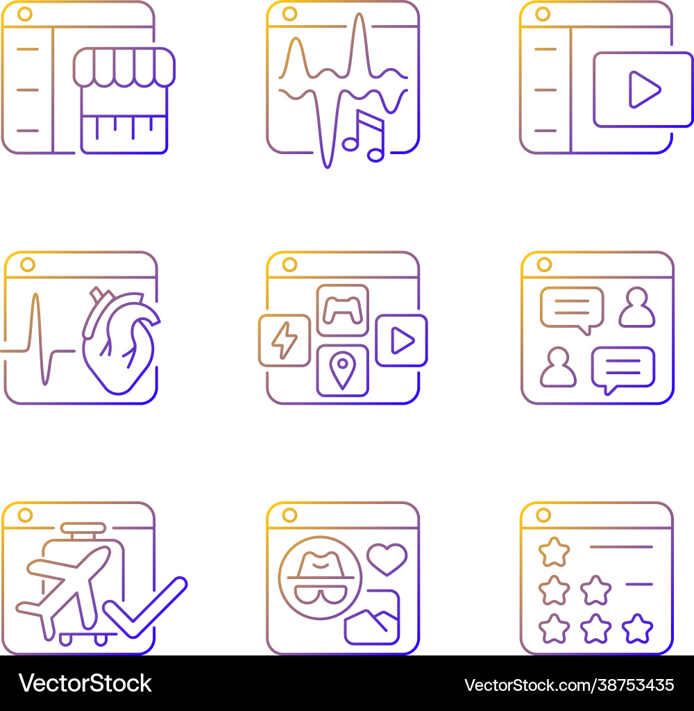 Digital platforms gradient linear icons set Digital platforms gradient linear icons set vector image