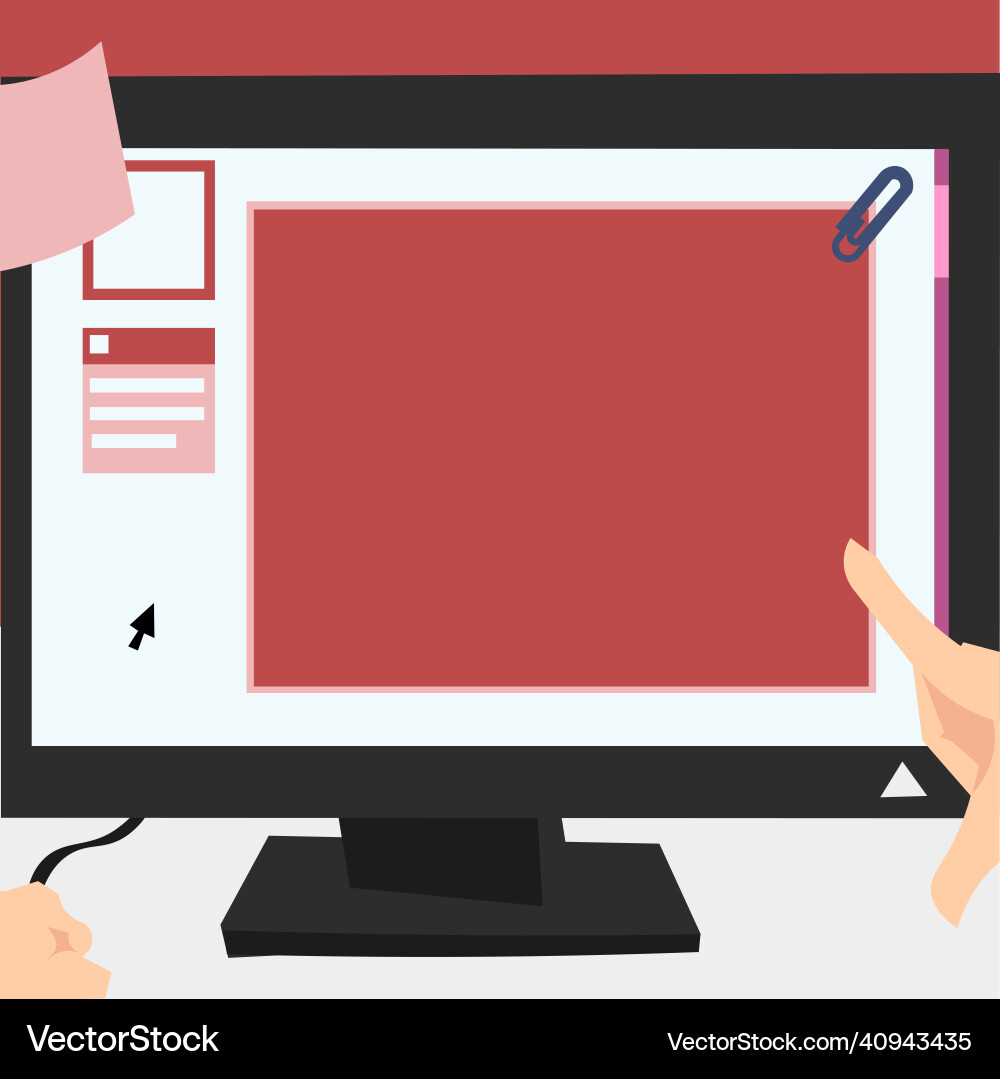 Hand touching screen of desktop inside web Hand touching screen of desktop inside web vector image