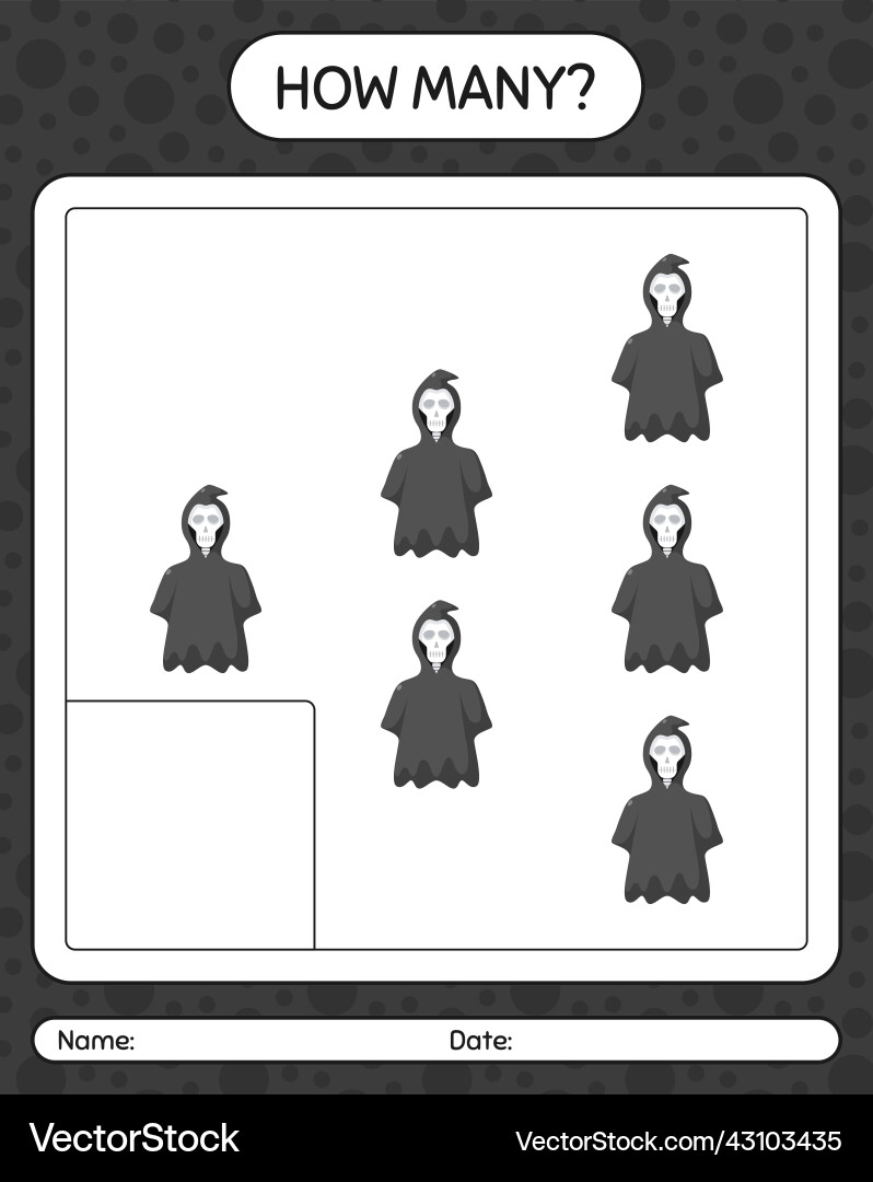 How many counting game with grim reaper worksheet How many counting game with grim reaper worksheet Vector Image