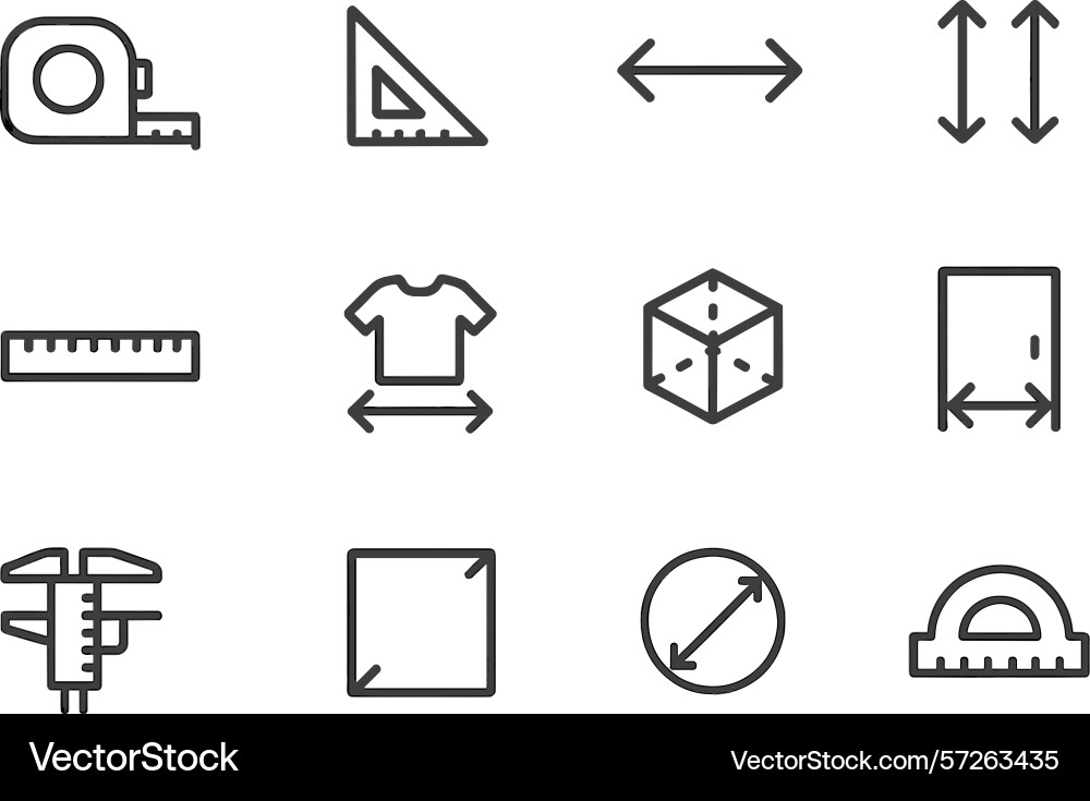 Measurement tools and symbols displayed in a grid Measurement tools and symbols displayed in a grid vector image
