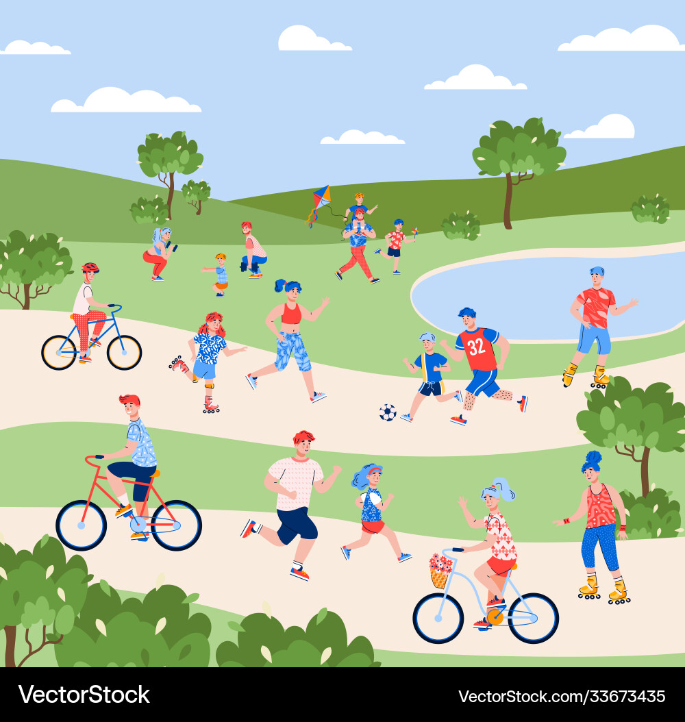 Menschen machen Sport und rekreieren in Parkwohnung Menschen machen Sport und rekreieren in Parkwohnung vektorbild