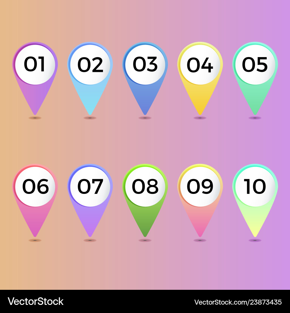 Number bullet point gradient markers 1 to 10 vector image
