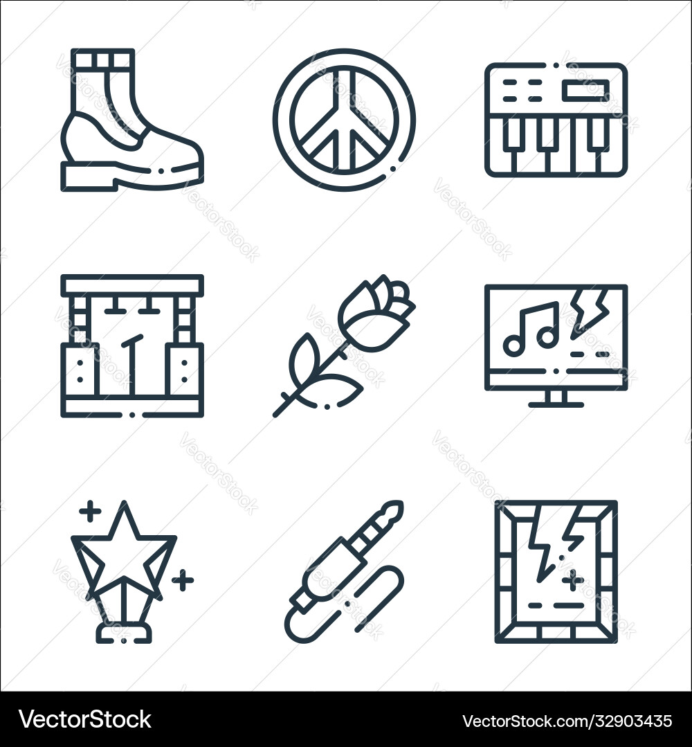 Rock n roll line icons linear set quality Rock n roll line icons linear set quality vector image