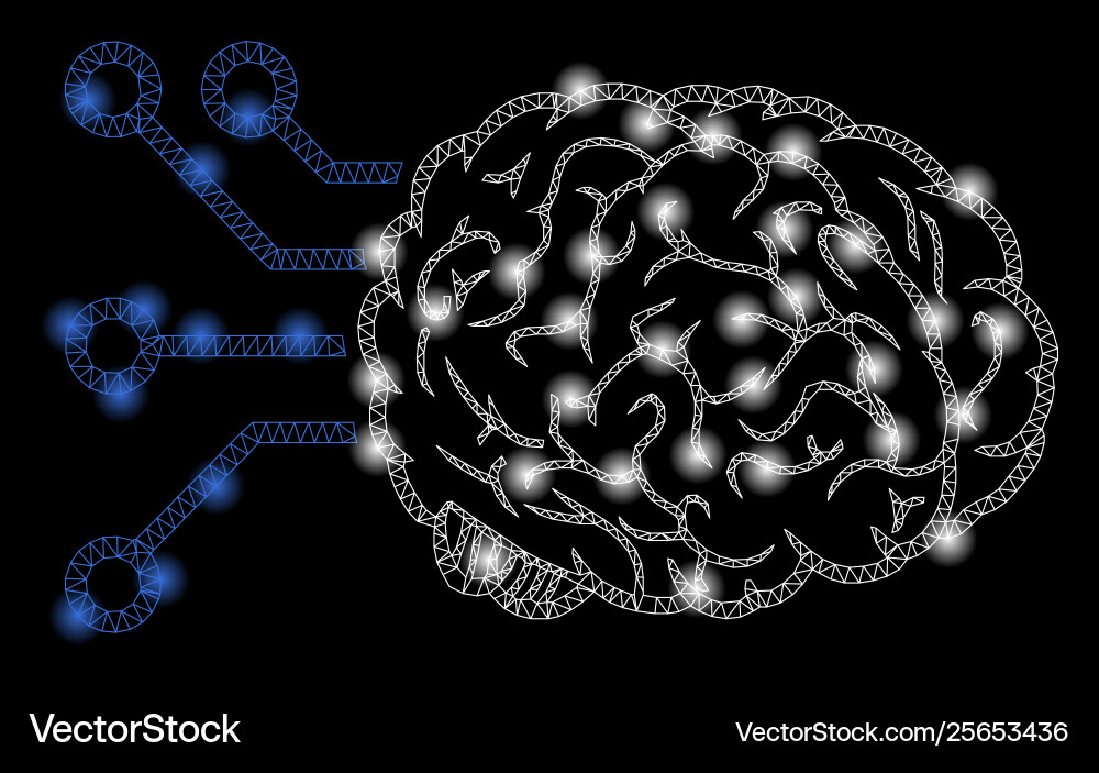 Bright mesh 2d brain computer interface with light Bright mesh 2d brain computer interface with light vector image
