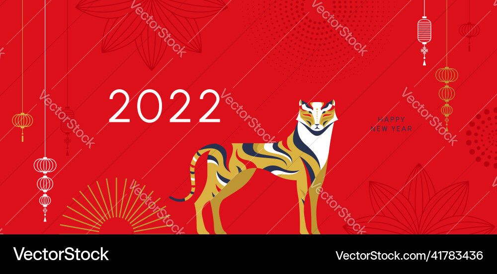 Chinese new year 2022 abstract red gold tiger card vector image