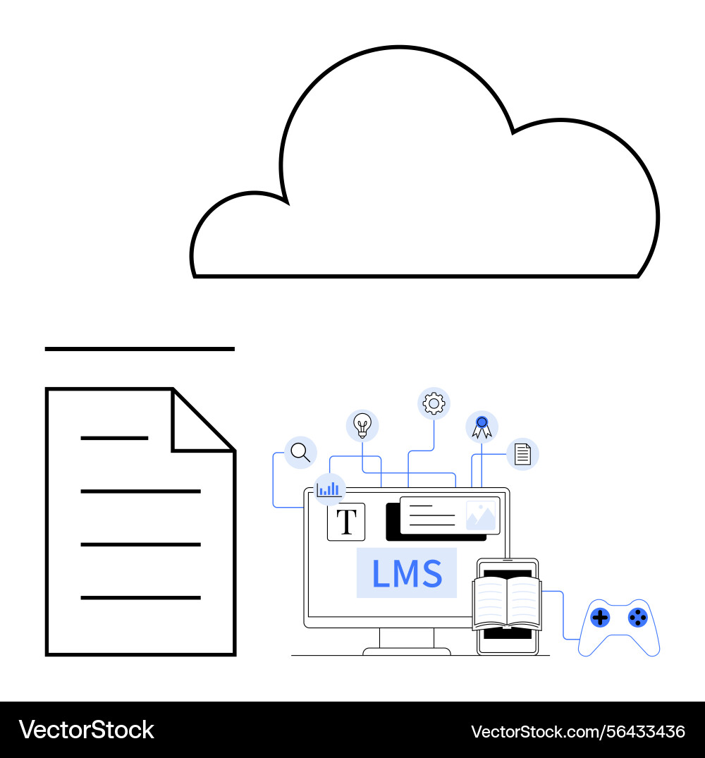 Cloud-based learning management system with file Cloud-based learning management system with file vector image