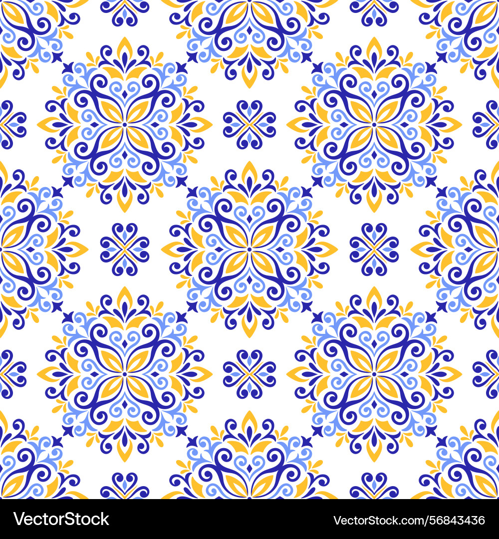 Mediterranean seamless pattern with blue yellow Vector Image