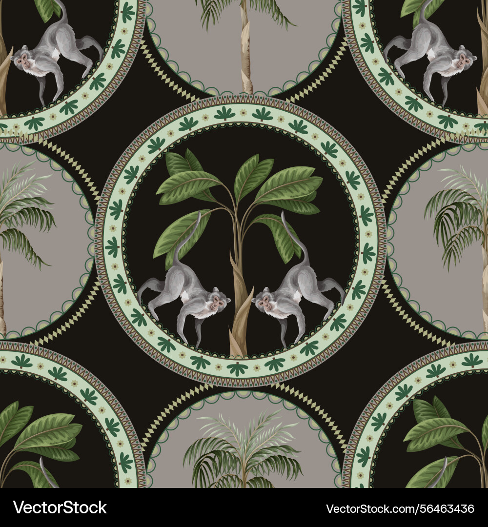 Seamless pattern with ornamental circle monkeys Vector Image
