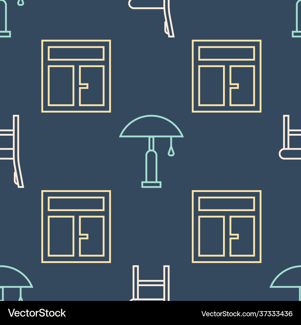 Set line chair window in room and table lamp Vector Image