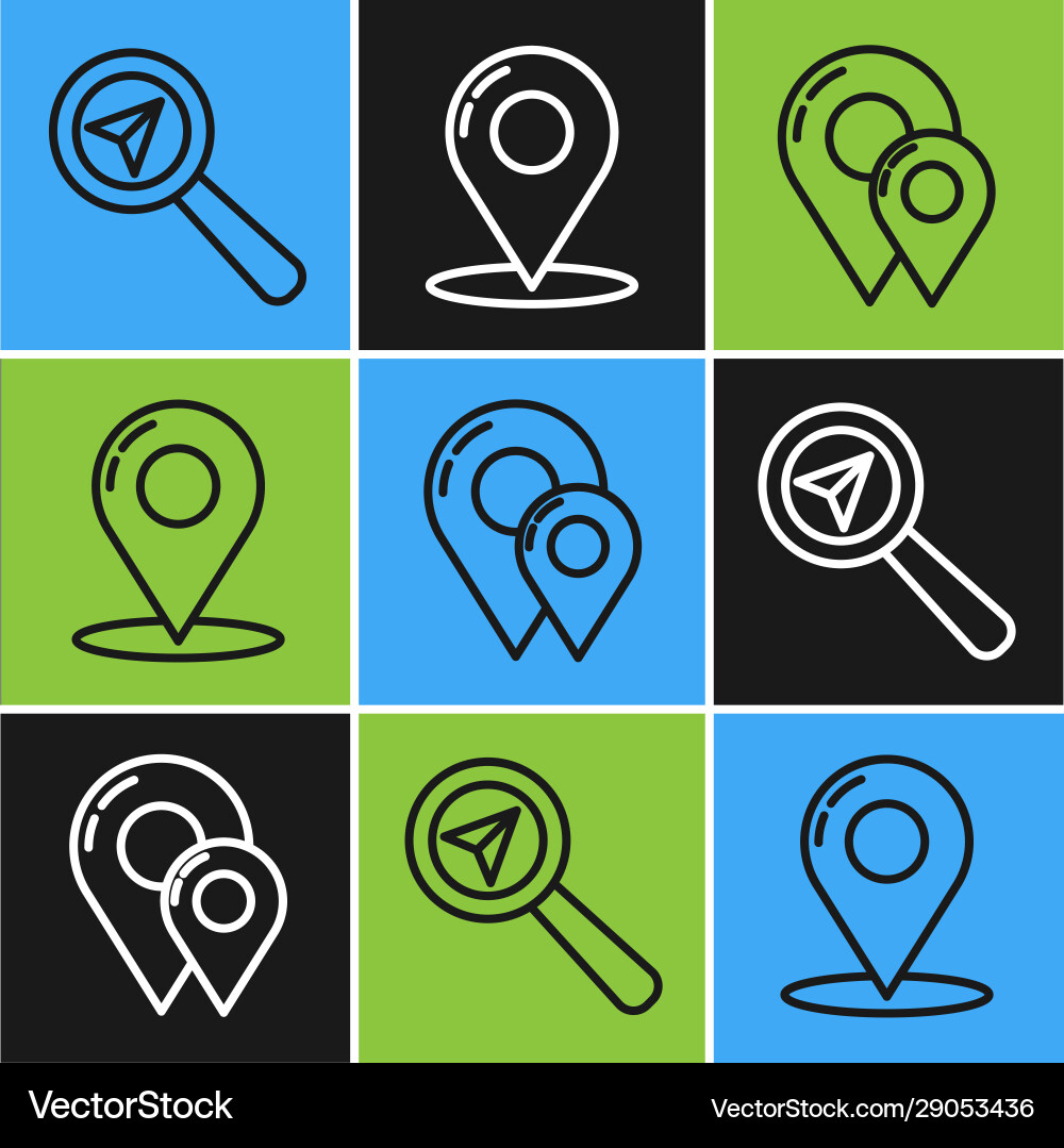 Set line search location map pin and icon Set line search location map pin and icon vector image