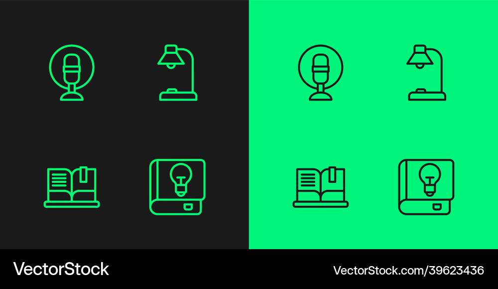 Set line user manual open book microphone Vector Image