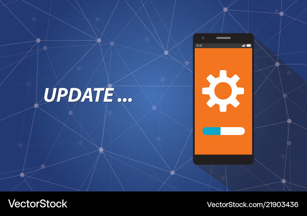 Smartphone update process with gear and loading Smartphone update process with gear and loading vector image