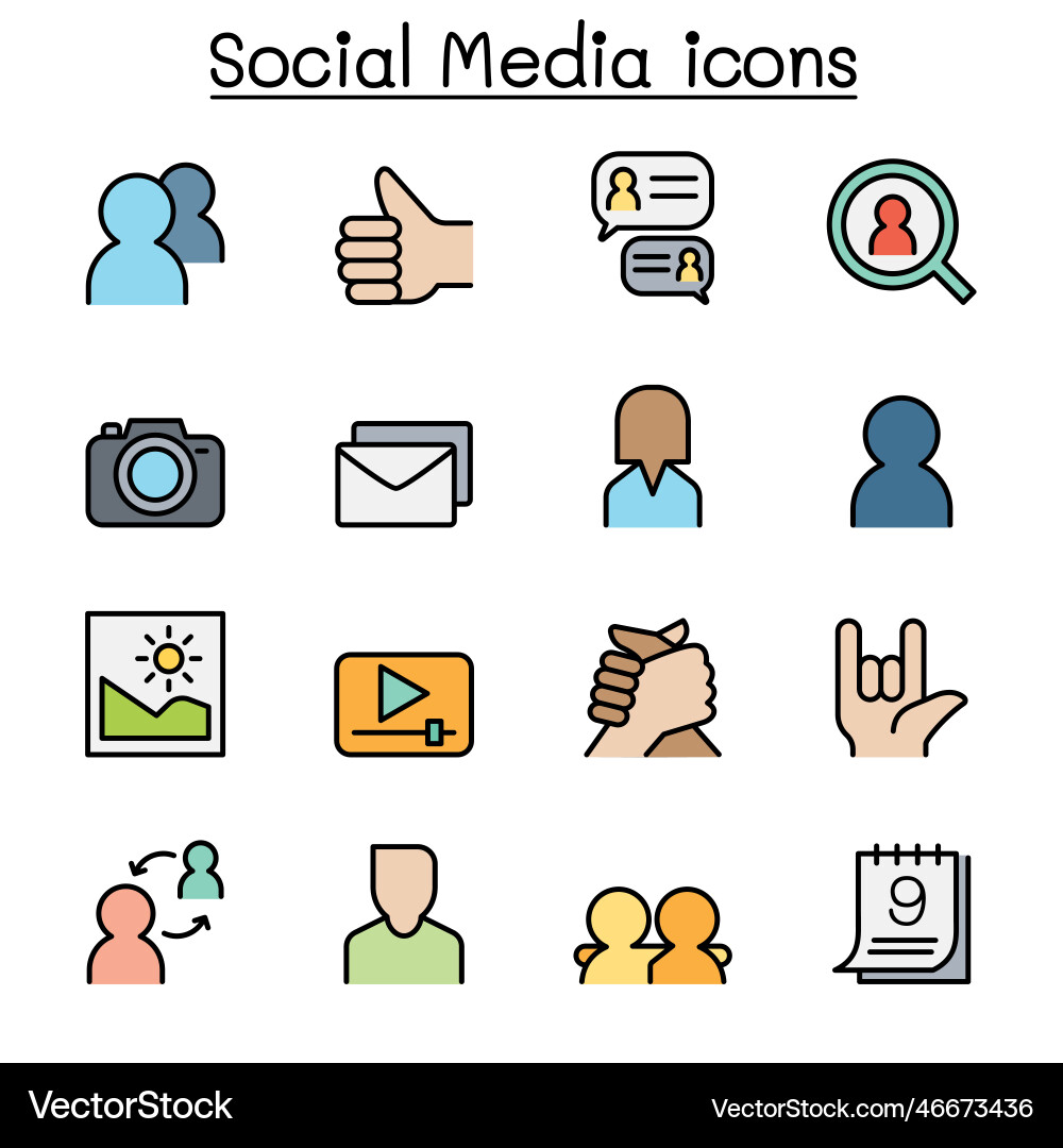 Social Network Medien Farbzeile Symbol gesetzt Social Network Medien Farbzeile Symbol gesetzt vektorbild
