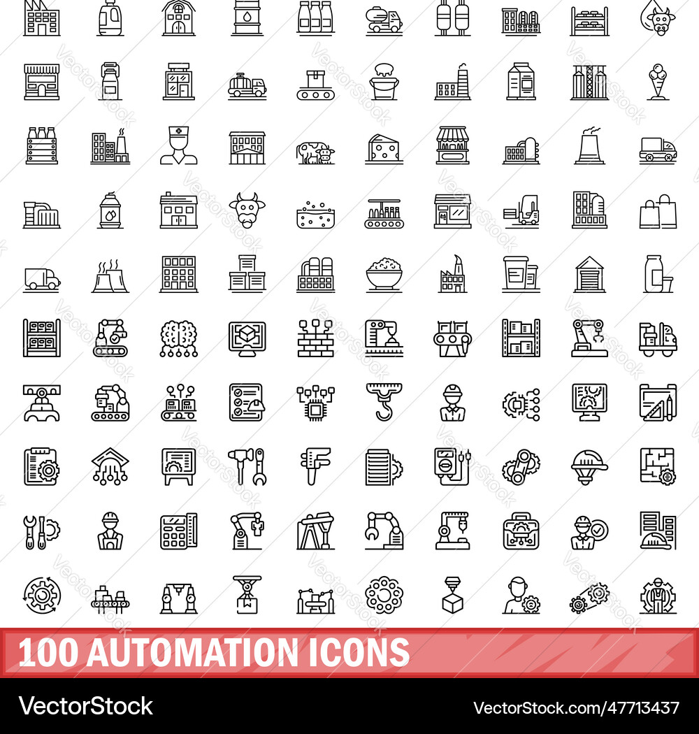 100 automation icons set outline style Vector Image