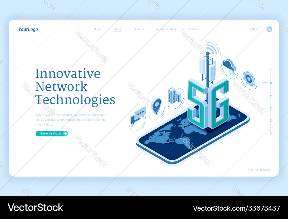 5g network technologies isometric landing page 5g network technologies isometric landing page vector image