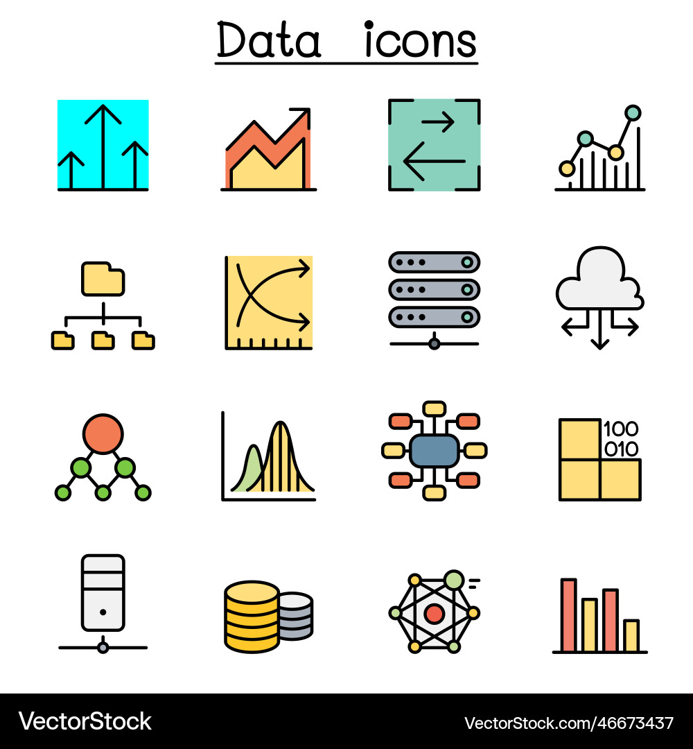 Database data graph color line icon set Database data graph color line icon set vector image