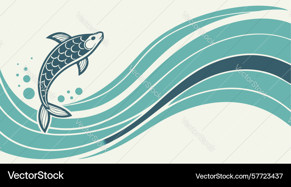 Fish jumping over dynamic waves design Vector Image