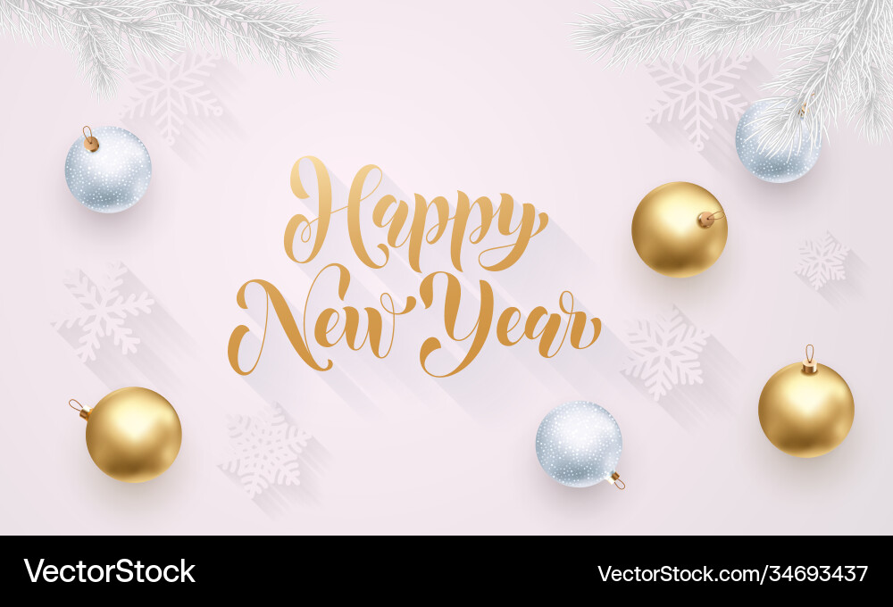 Happy new year golden decoration hand drawn gold Happy new year golden decoration hand drawn gold vector image