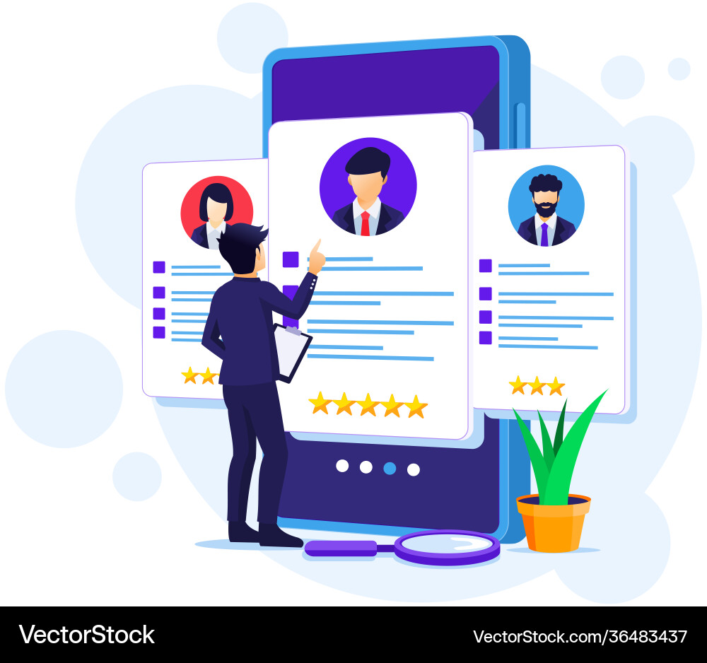 Online recruitment businessman choosing best Online recruitment businessman choosing best vector image