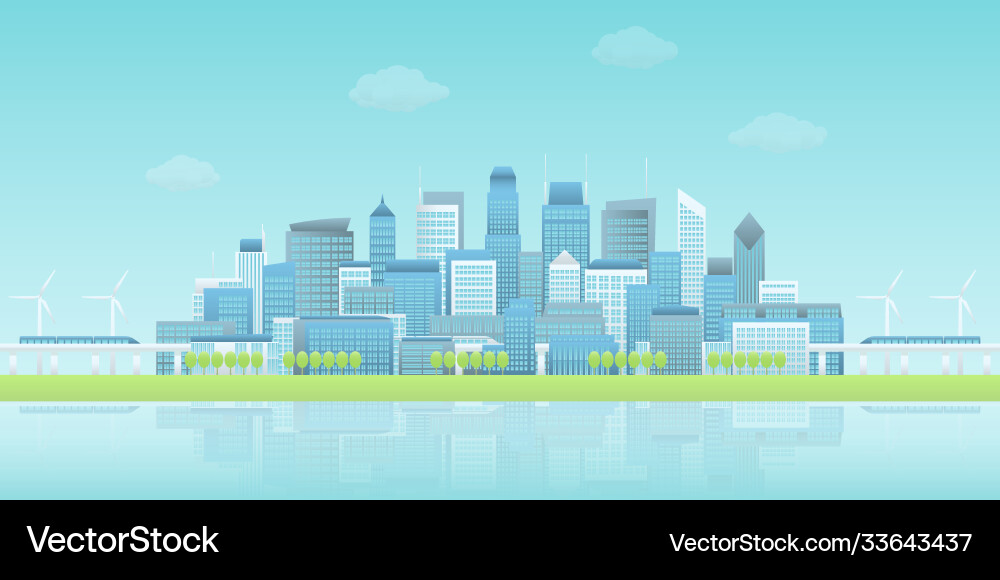 Panoramic waterfront smart city Panoramic waterfront smart city vector image