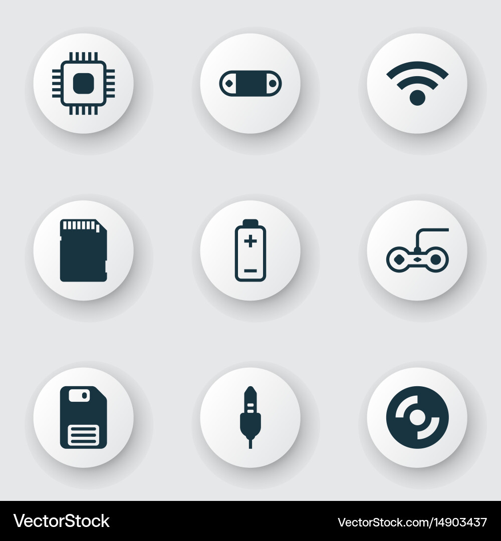Set of 9 computer hardware icons includes aux Vector Image