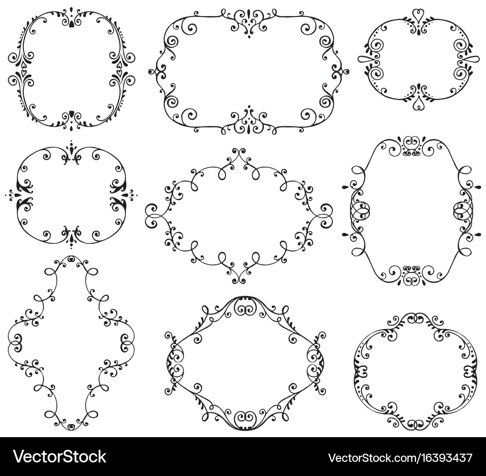 Set of hand drawn frames with vignette branches vector image