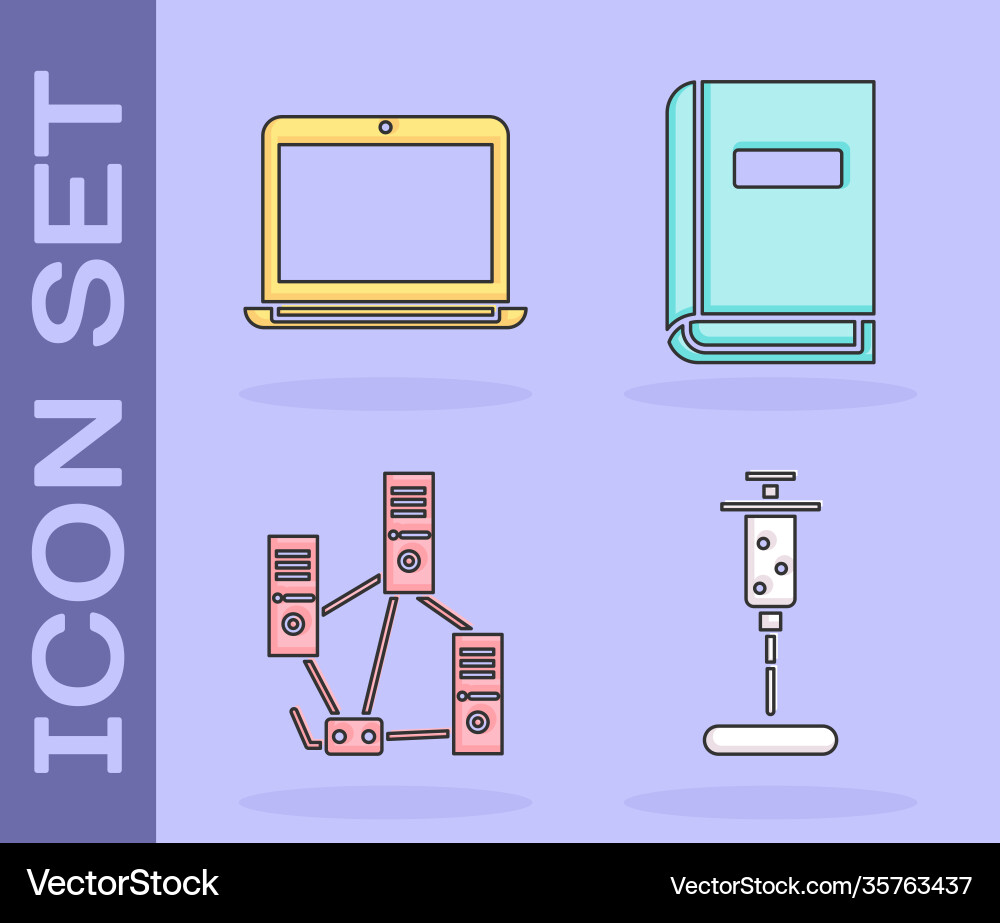 Set syringe laptop computer network and user Set syringe laptop computer network and user Vector Image