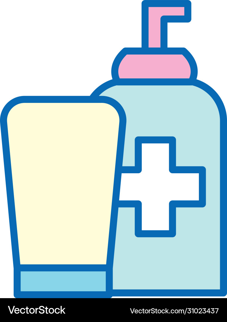 Soap bottles with cross line and fill style icon vector image