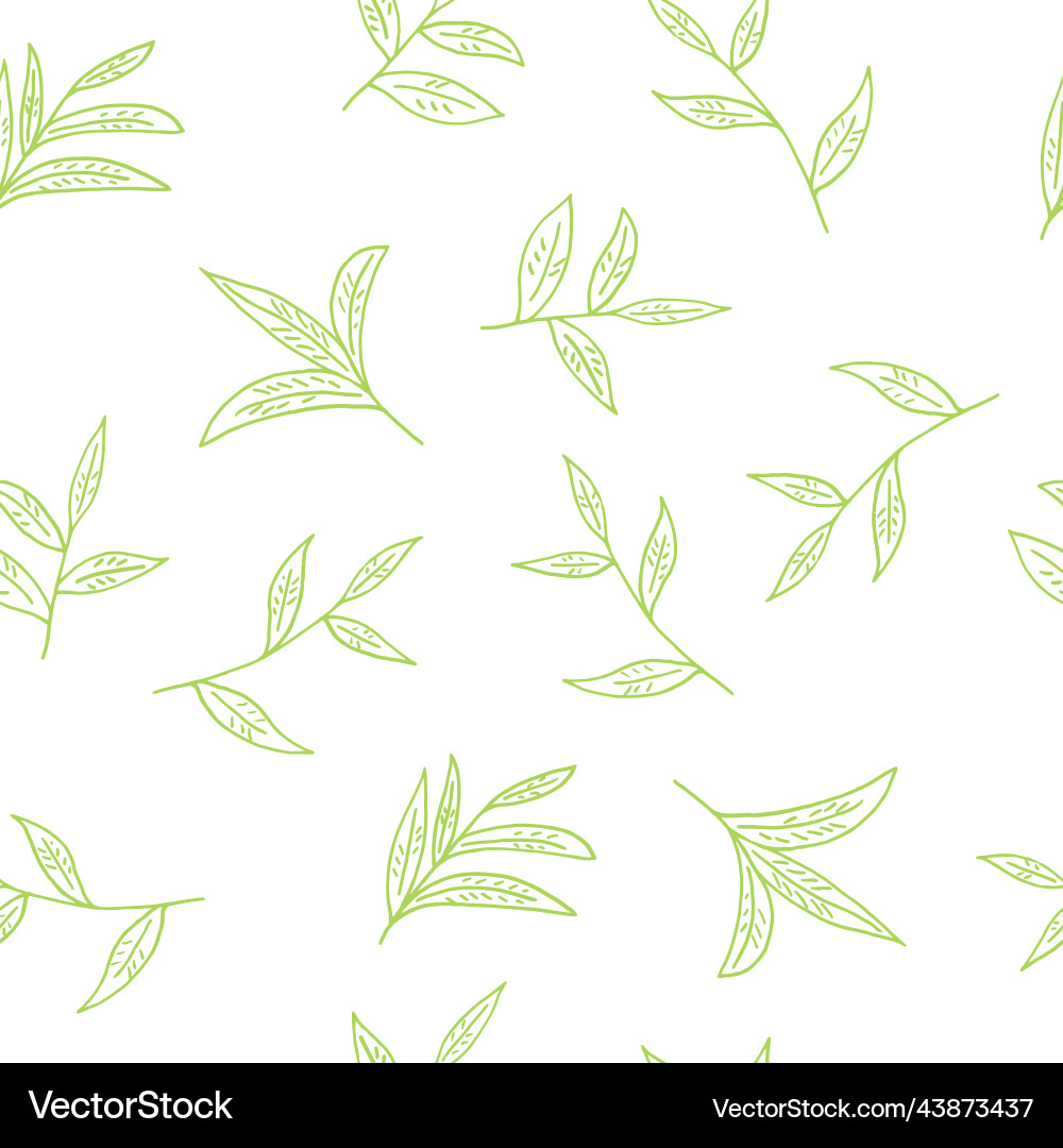 Tea leaves seamless pattern hand drawn in doodle Tea leaves seamless pattern hand drawn in doodle vector image