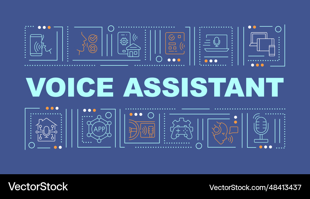 Voice assistant text with thin linear icons Voice assistant text with thin linear icons vector image