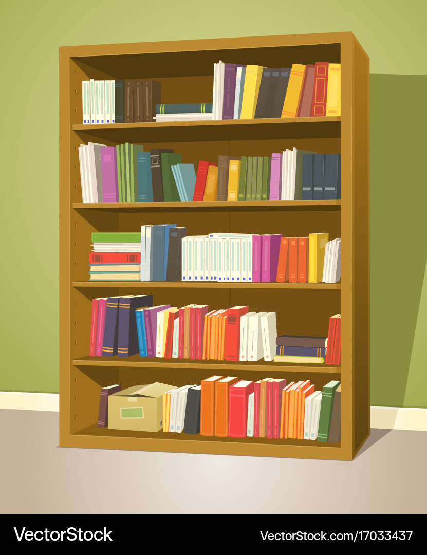 Wooden Bookshelf in Library Vector Image