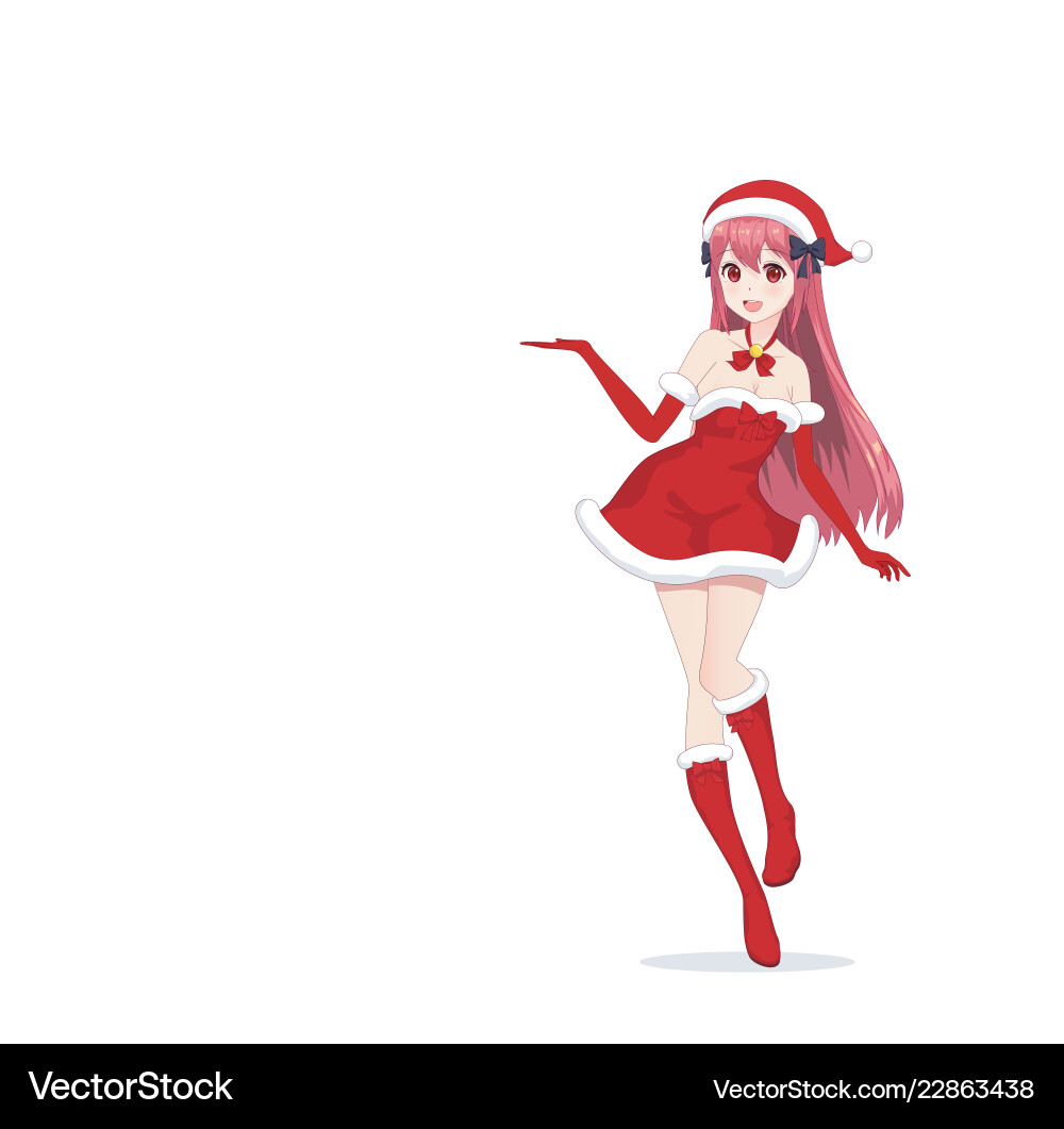 Anime Mädchen in Santa Kostüm vektorbild