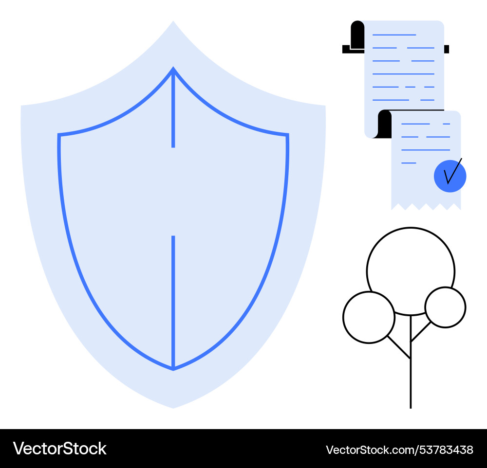 Blue shield with checkmark document and tree Vector Image