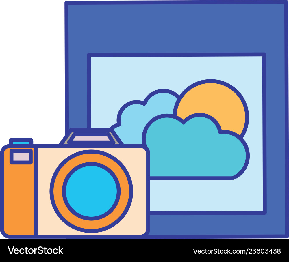 Camera with set icons isolated icon vector image