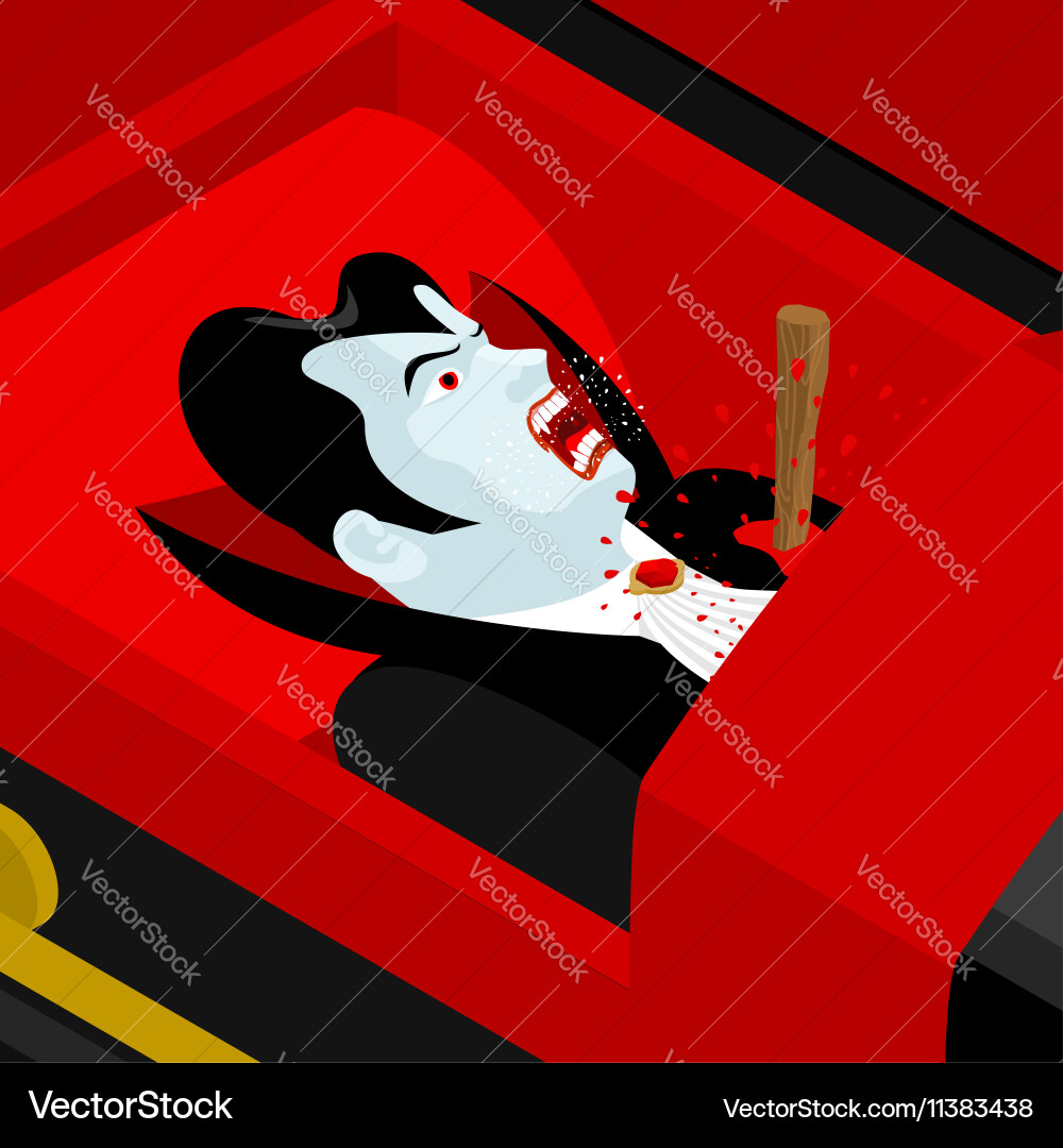 Death of dracula vampire count in an open coffin vector image